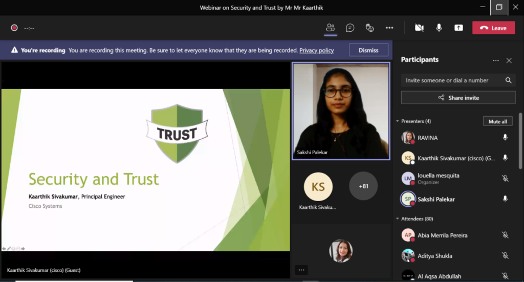 THE ACM STUDENT CHAPTER ORGANIZED A WEBINAR ON “SECURITY AND TRUST”